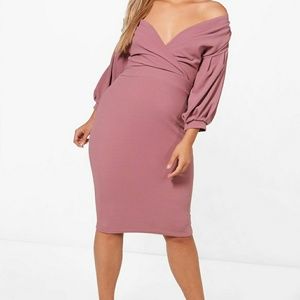 Off The Shoulder Wrap Midi Dress